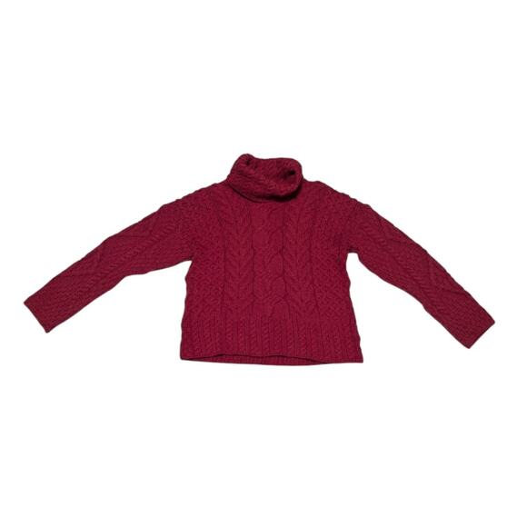 Carraig Donn Pure Wool Red Cable Knit Turtleneck Sweater Womens X-Large Ireland - Picture 1 of 4
